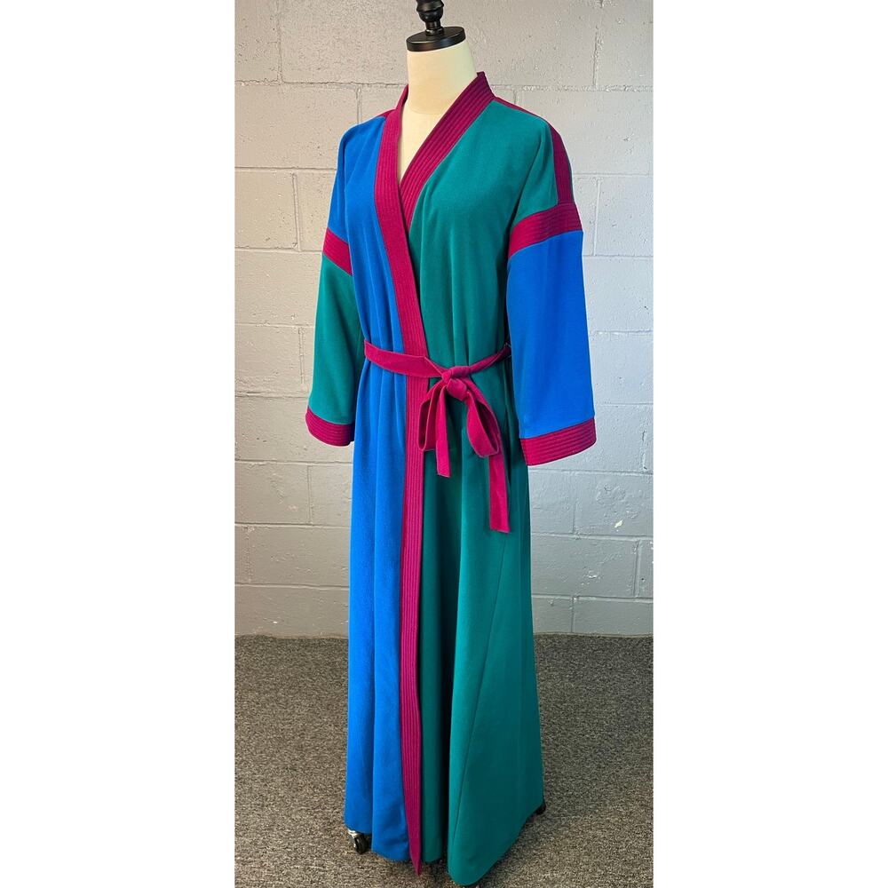 Vintage 1970s Vanity Fair Color Block Micro Fleece Robe Medium